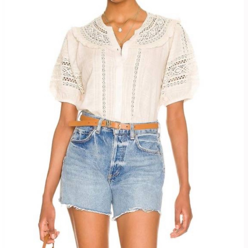 Cleobella Cream Eyelet Lace Cotton Peasant Blouse